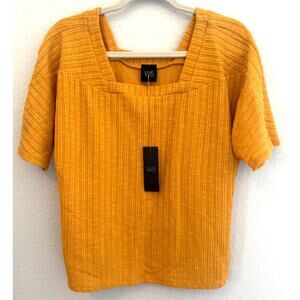 W5 Anthropologie Yellow Knit Square Neck Top Short Sleeve Women’s Sz L – Sample